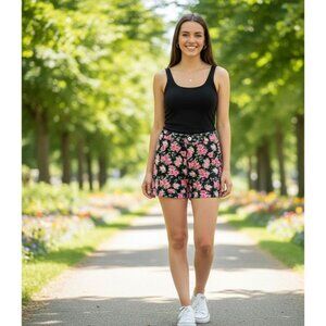 Divided H&M Floral Rose High Waisted Shorts Size 6